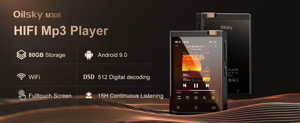 Hi-Fi MP3 Player with Bluetooth and WiFi, Oilsky Lossless DSD High-Resolution Digital Audio with 64GB Memory Card up to 1TB