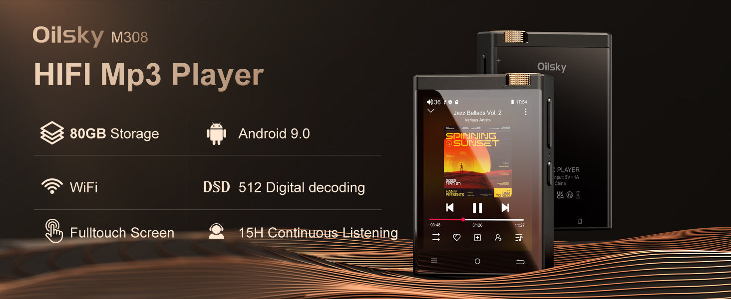 Hi-Fi MP3 Player with Bluetooth and WiFi, Oilsky Lossless DSD High-Resolution Digital Audio with 64GB Memory Card up to 1TB