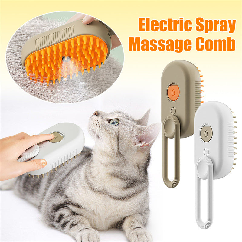Electric Steam Pet Brush – 3-in-1 Cat & Dog Grooming Comb with Spray, Massage & Hair Removal