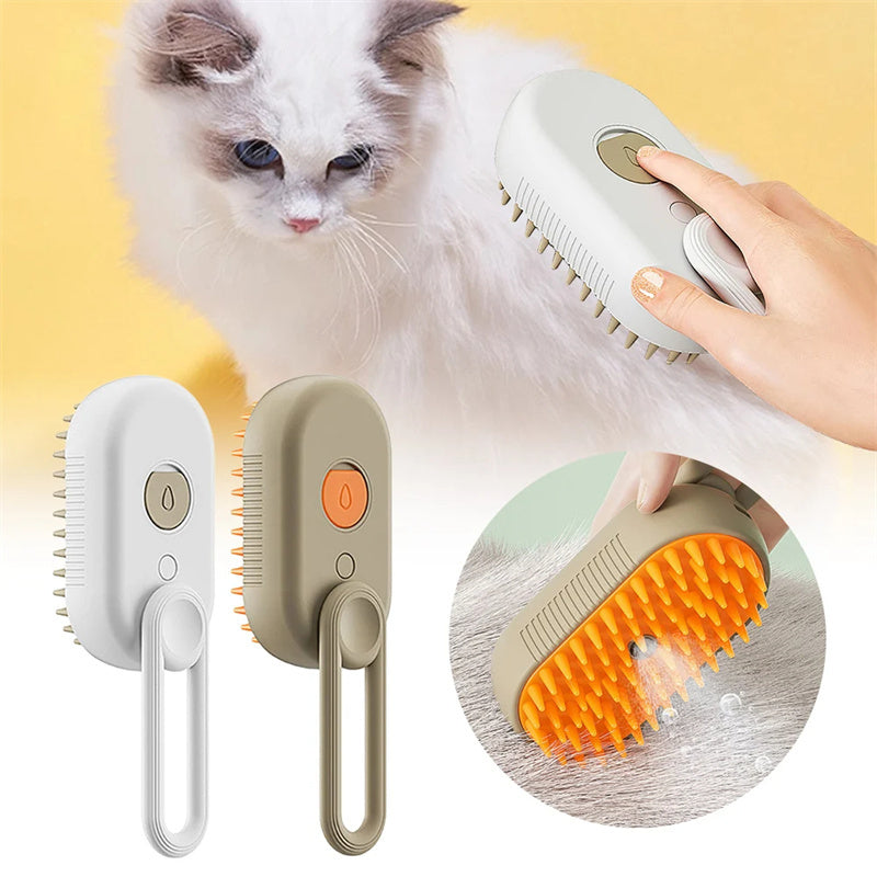 Electric Steam Pet Brush – 3-in-1 Cat & Dog Grooming Comb with Spray, Massage & Hair Removal