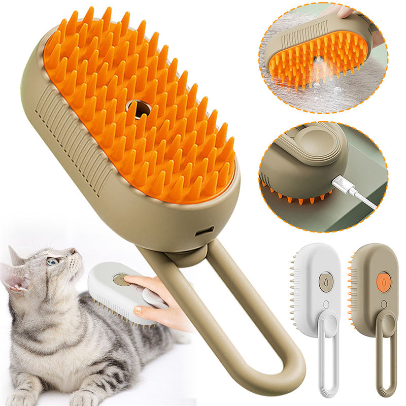 Electric Steam Pet Brush – 3-in-1 Cat & Dog Grooming Comb with Spray, Massage & Hair Removal