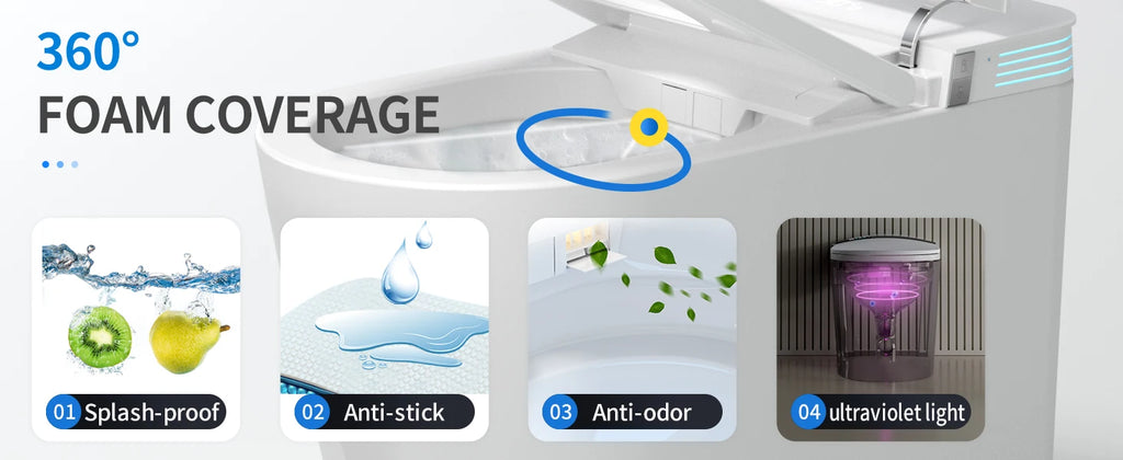Smart Toilet with Bidet Built In, One Piece Bidet with 85MM Heated Seat, Voice Control, Warm Water Sprayer & Dryer, Foam Shield