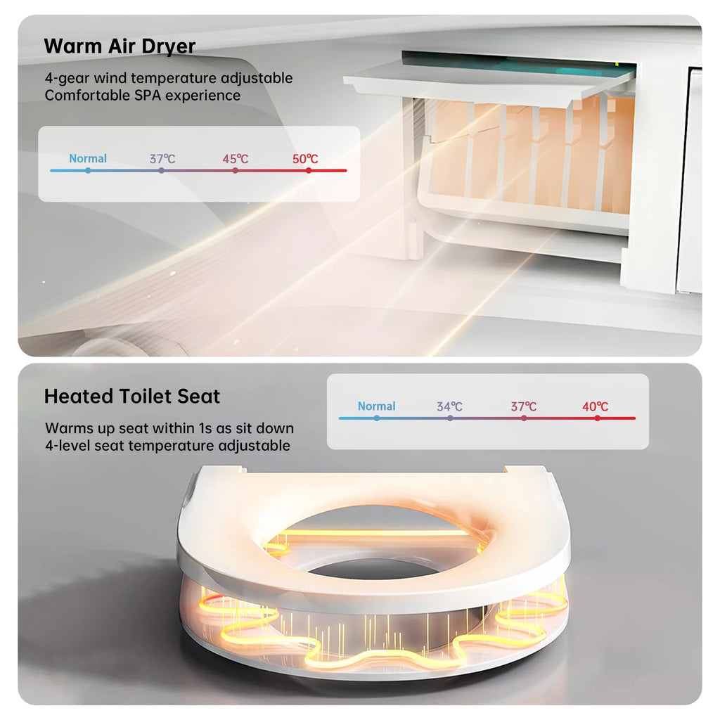 Smart Toilet with Bidet Built In, One Piece Bidet with 85MM Heated Seat, Voice Control, Warm Water Sprayer & Dryer, Foam Shield