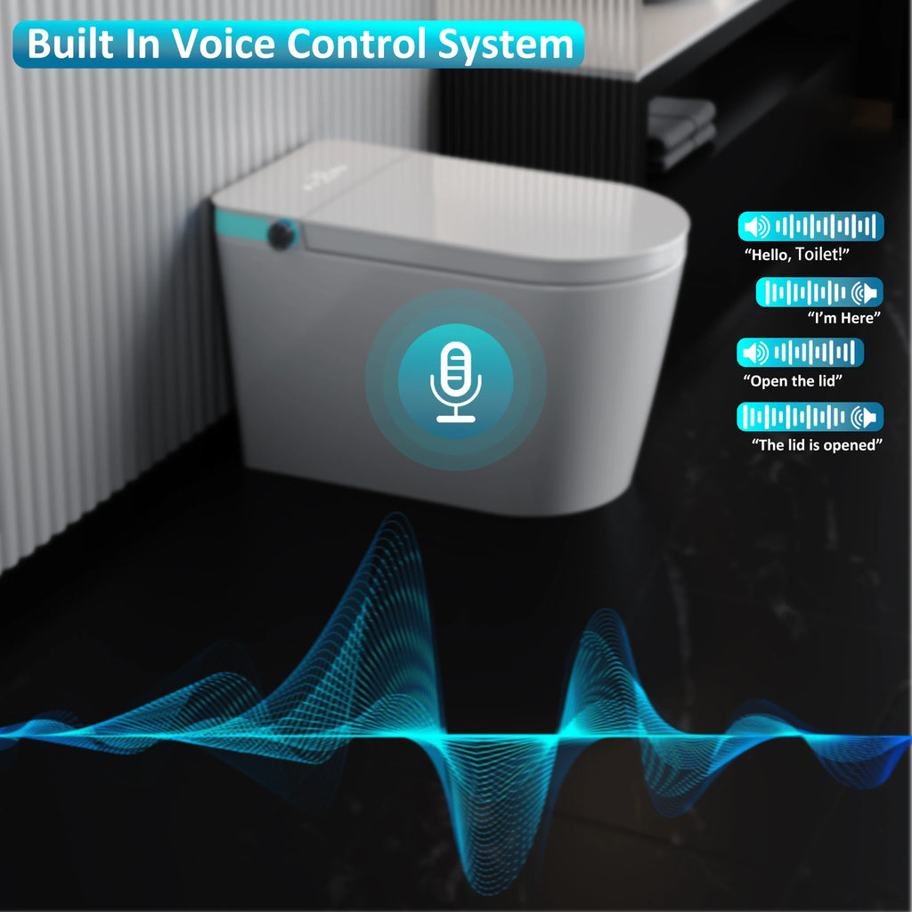 Smart Toilet with Bidet Built In, One Piece Bidet with 85MM Heated Seat, Voice Control, Warm Water Sprayer & Dryer, Foam Shield