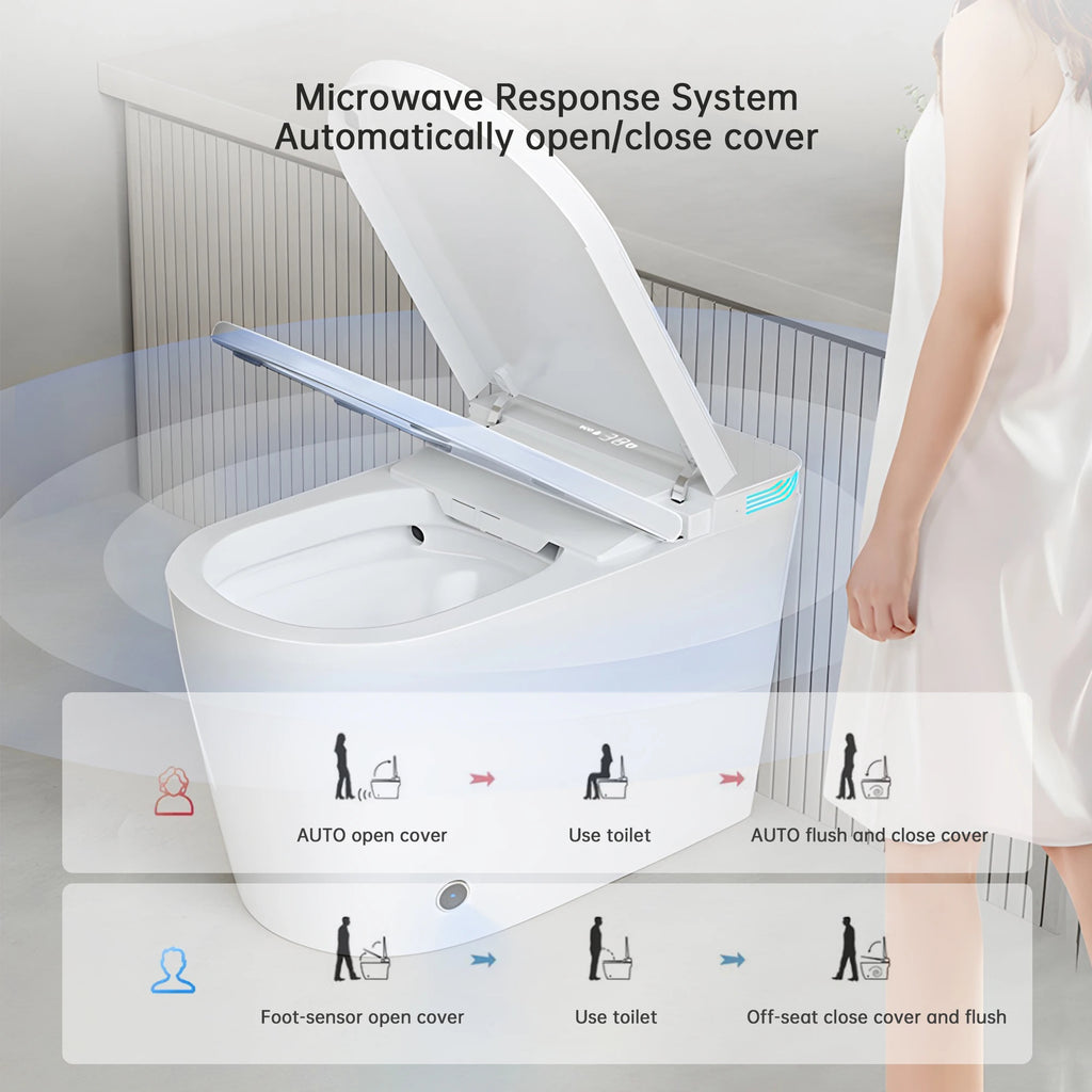 Smart Toilet with Bidet Built In, One Piece Bidet with 85MM Heated Seat, Voice Control, Warm Water Sprayer & Dryer, Foam Shield