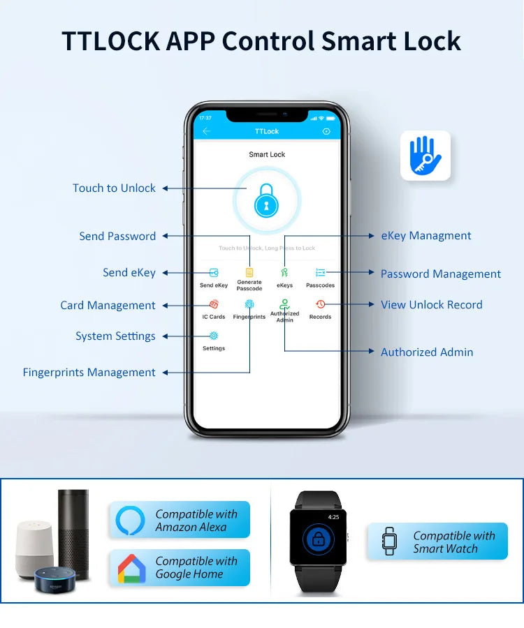 Waterproof Double-sided Gate Lock Fingerprint Lock APP RFID Code Keyless Smart Lock Electronic Door Lock for Aluminum Door/Iron