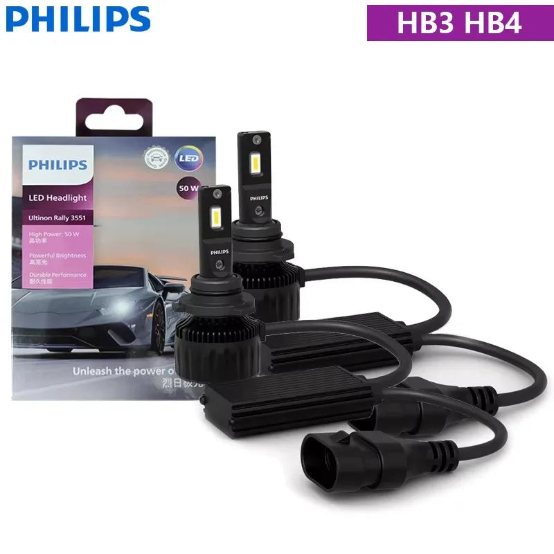 Philips Ultinon Rally 3551 LED H4 H7 H11 HB3/4 H18 H19 HIR2 Car Headlight 6500K White Max Power 100W Max Lumen 9000lm LED Bulb