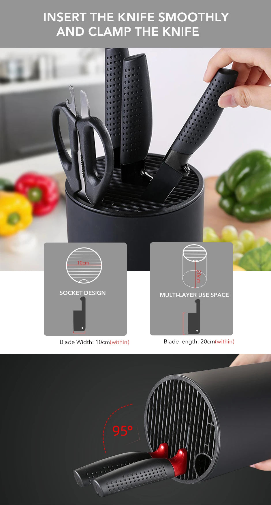 Kitchen Accessories 8.8 inch Kitchen Knife Holder Drainable Chef Knife Stand Plastic Knife Holder Bucket Kitchen Storage Tools