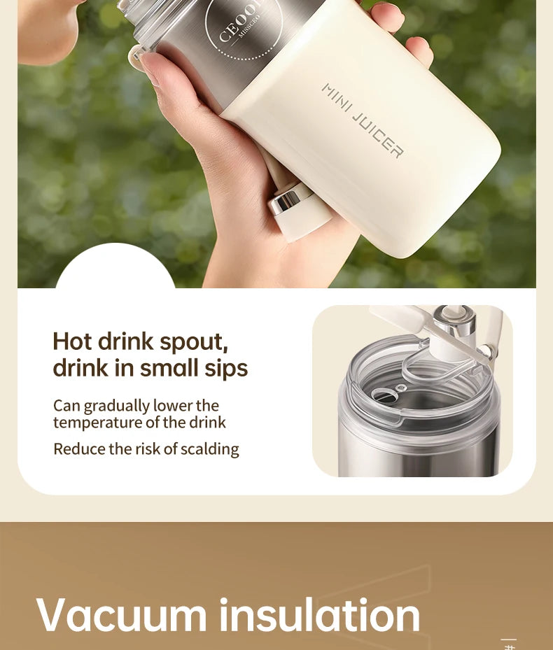 Insulated Juicer Double Layer Vacuum 304 Stainless Steel Juicers 350ml USB Charge Portable 26 Blades Strong Power Freesh Juicer