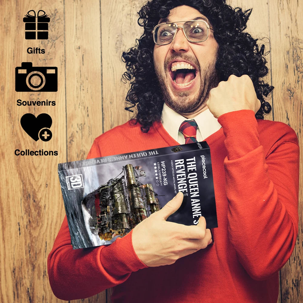 Piececool 3D Metal Puzzle The Queen Anne's Revenge Jigsaw Pirate Ship DIY Model for Teens Brain Teaser