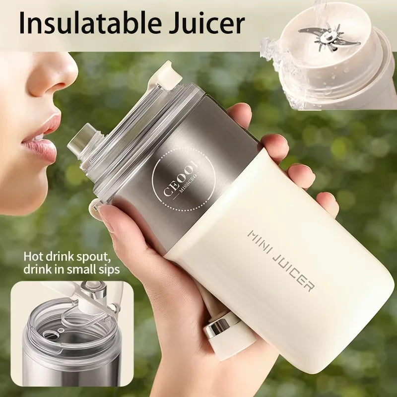 Insulated Juicer Double Layer Vacuum 304 Stainless Steel Juicers 350ml USB Charge Portable 26 Blades Strong Power Freesh Juicer