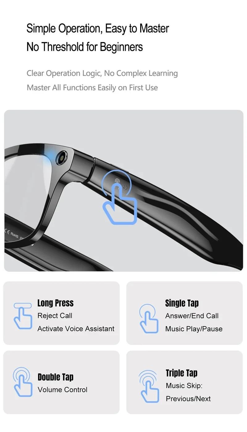 OPPO 6K AI Smart Glasses 800W Pixel Photochromic Multifunction Bluetooth HD Call Voice Assistant Stereo Music Player Translate