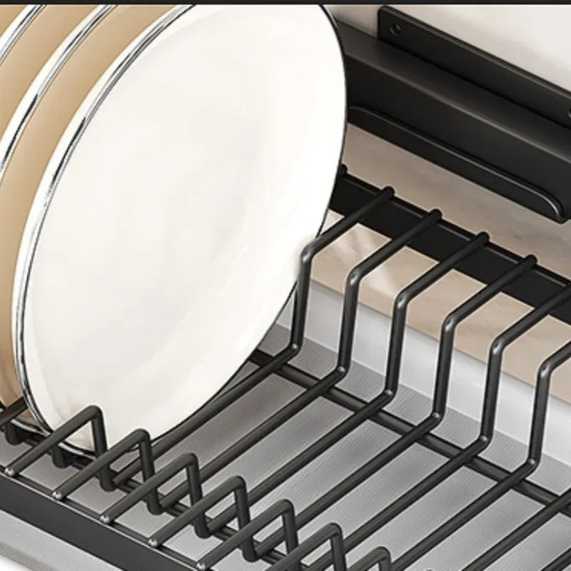 Kitchen Dish Rack Wall Mounted Multifunctional Storage Rack No-hole Cupboard with Chopsticks Knives Plates Draining Storage