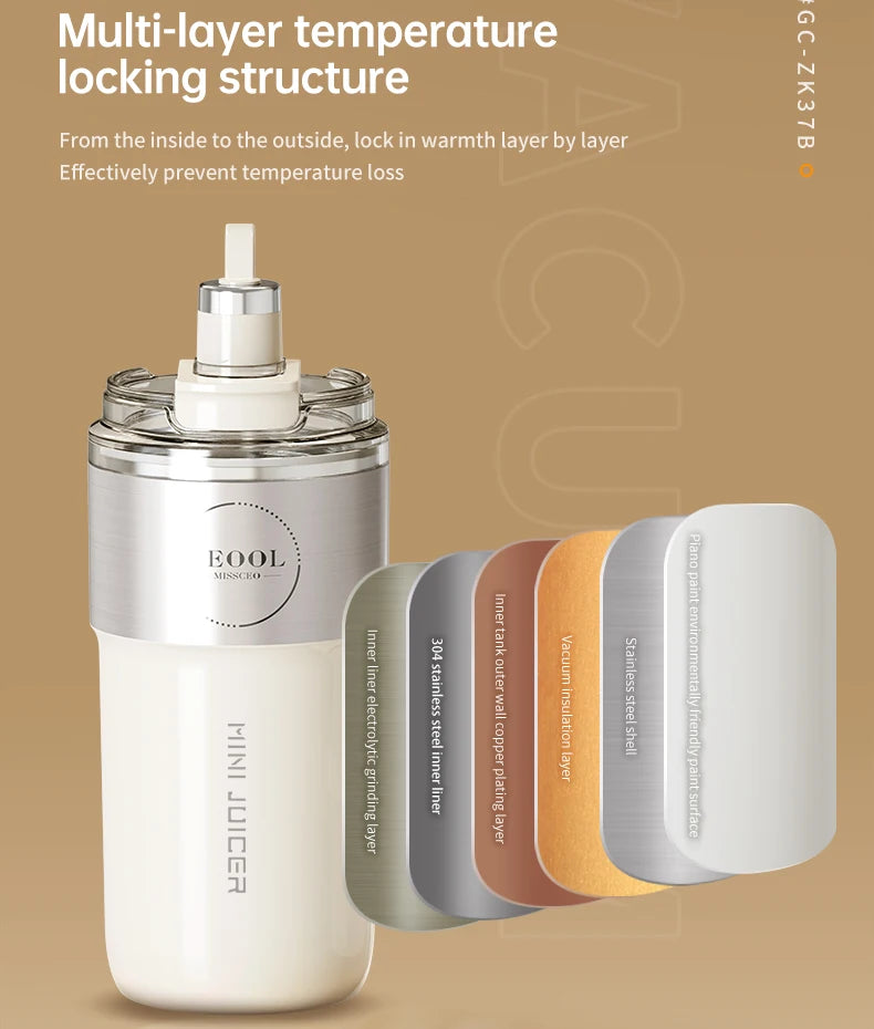 Insulated Juicer Double Layer Vacuum 304 Stainless Steel Juicers 350ml USB Charge Portable 26 Blades Strong Power Freesh Juicer