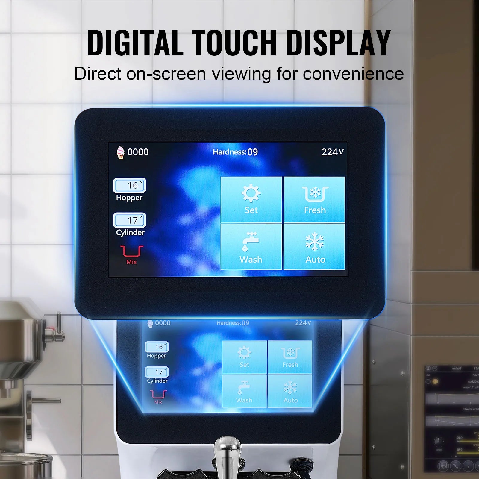 SucceBuy Commercial Ice Cream MachineSingle Flavor Countertop Soft Serve Ice Cream Maker Touch Screen Auto Clean Pre-cooling