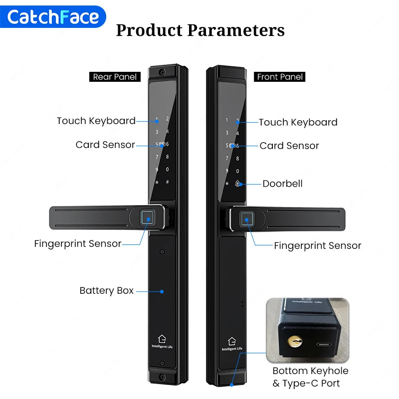 Waterproof Double-sided Gate Lock Fingerprint Lock APP RFID Code Keyless Smart Lock Electronic Door Lock for Aluminum Door/Iron