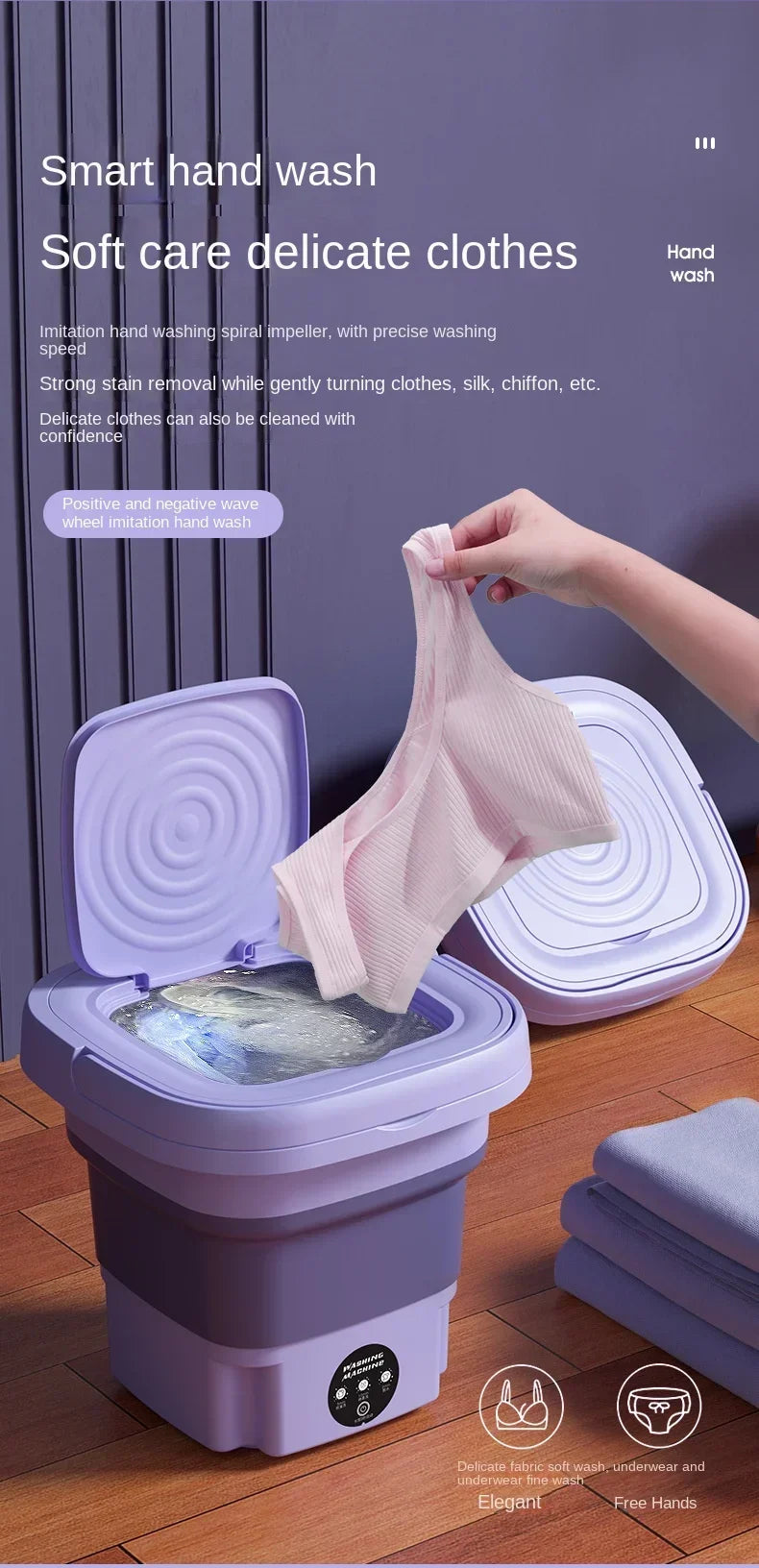 8L Portable Small Foldable Washing Machine with Spin Dryer For Socks Underwear Panties Washer Household Mini Washing Machine