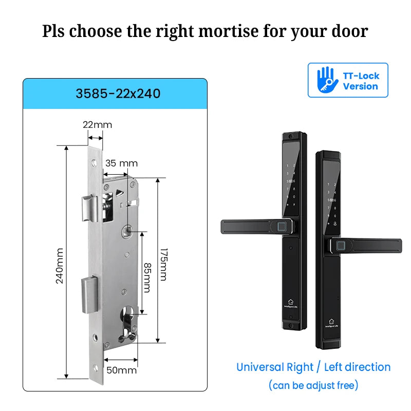 Waterproof Double-sided Gate Lock Fingerprint Lock APP RFID Code Keyless Smart Lock Electronic Door Lock for Aluminum Door/Iron
