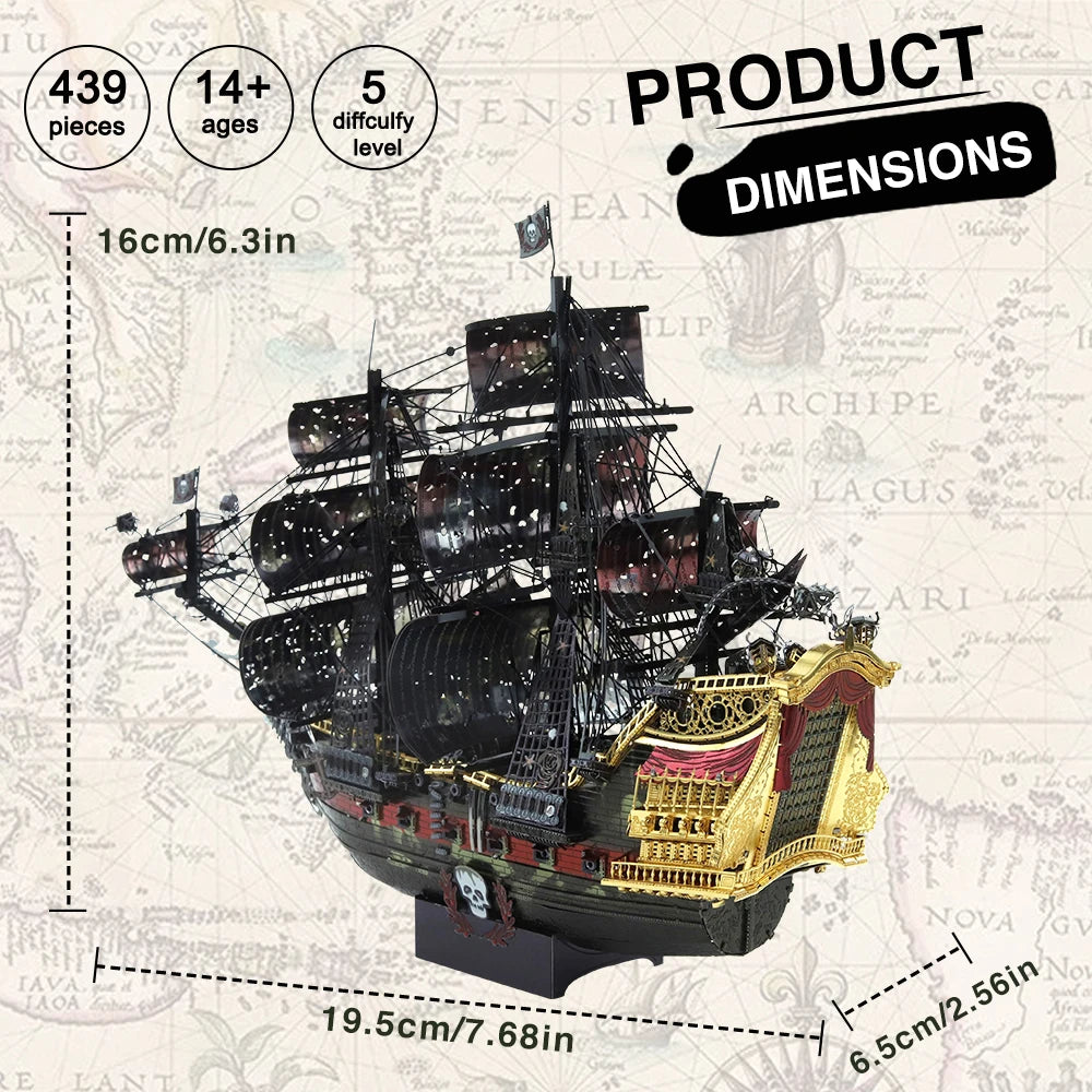 Piececool 3D Metal Puzzle The Queen Anne's Revenge Jigsaw Pirate Ship DIY Model for Teens Brain Teaser