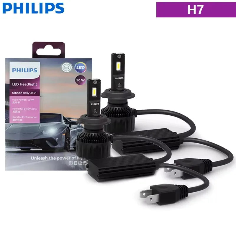 Philips Ultinon Rally 3551 LED H4 H7 H11 HB3/4 H18 H19 HIR2 Car Headlight 6500K White Max Power 100W Max Lumen 9000lm LED Bulb