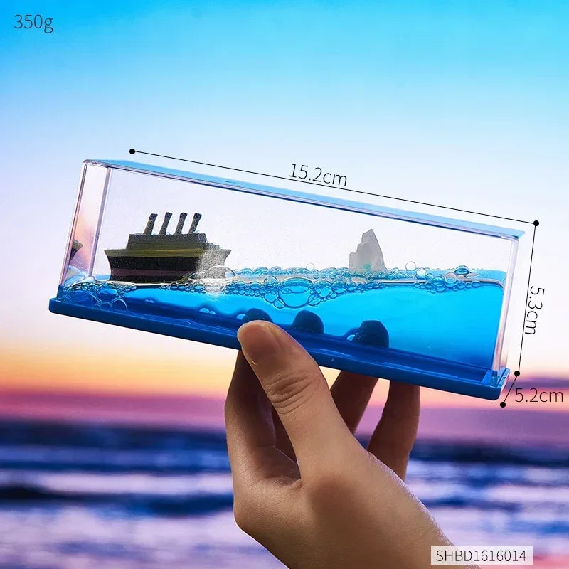 Black Pearl Ghost Cruise Ship Drift Bottle Fluid Hourglass Floating Boat Office Desktop Ornament Home Decor Decompression Gifts