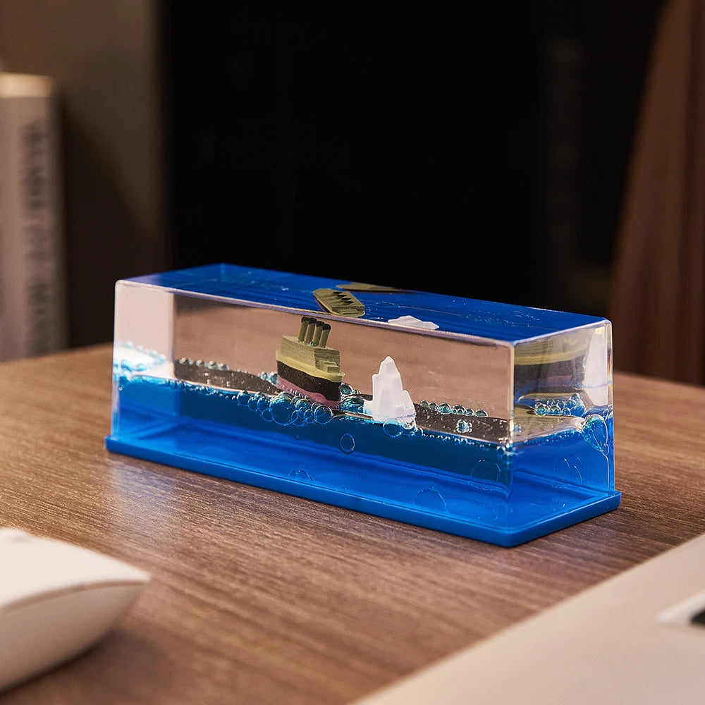 Black Pearl Ghost Cruise Ship Drift Bottle Fluid Hourglass Floating Boat Office Desktop Ornament Home Decor Decompression Gifts