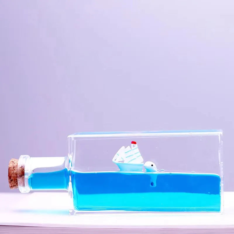 Black Pearl Ghost Cruise Ship Drift Bottle Fluid Hourglass Floating Boat Office Desktop Ornament Home Decor Decompression Gifts