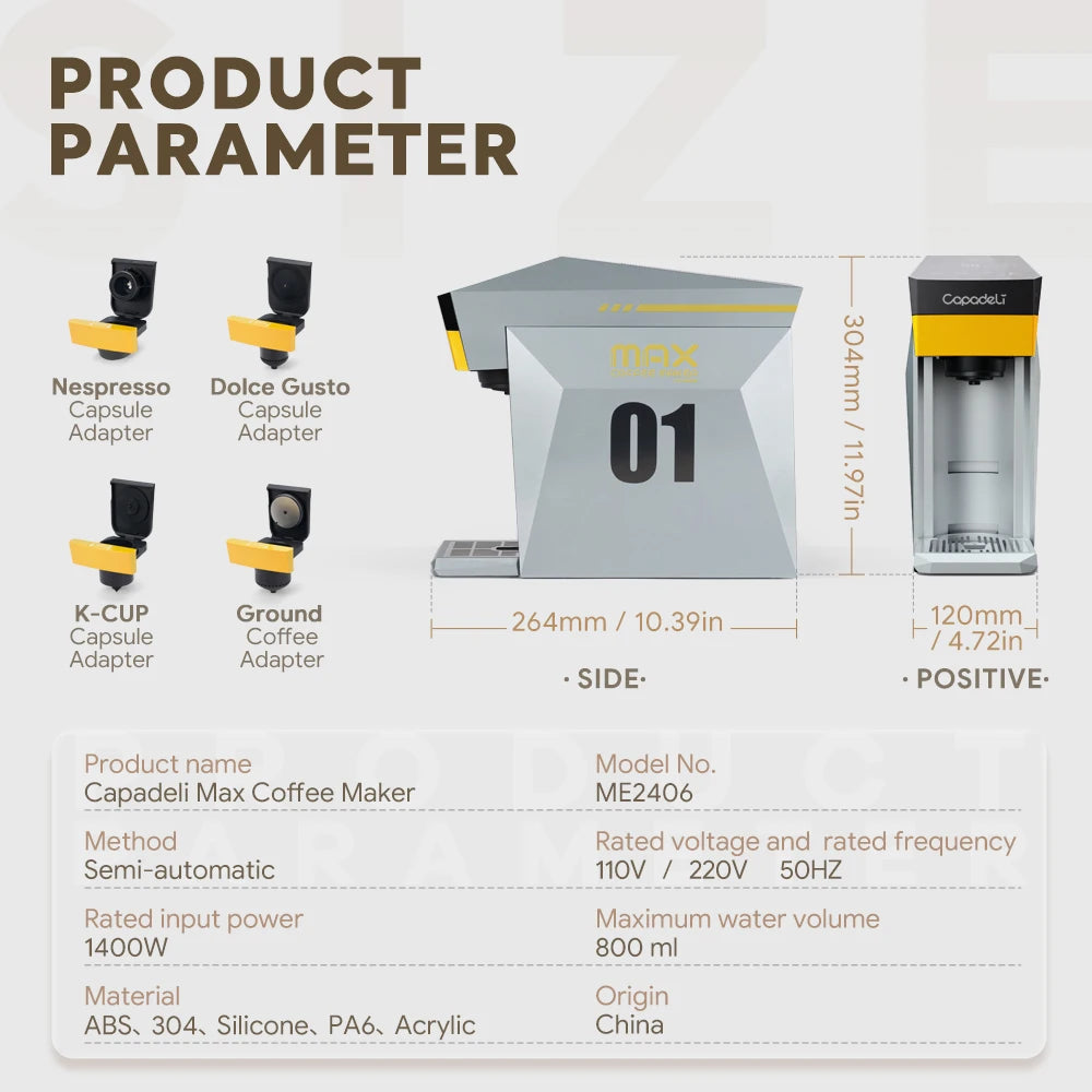 4-in-1 Espresso Machine Compatible with K Cup Pods Nes Original Capsule DG Capsules and Ground Coffee