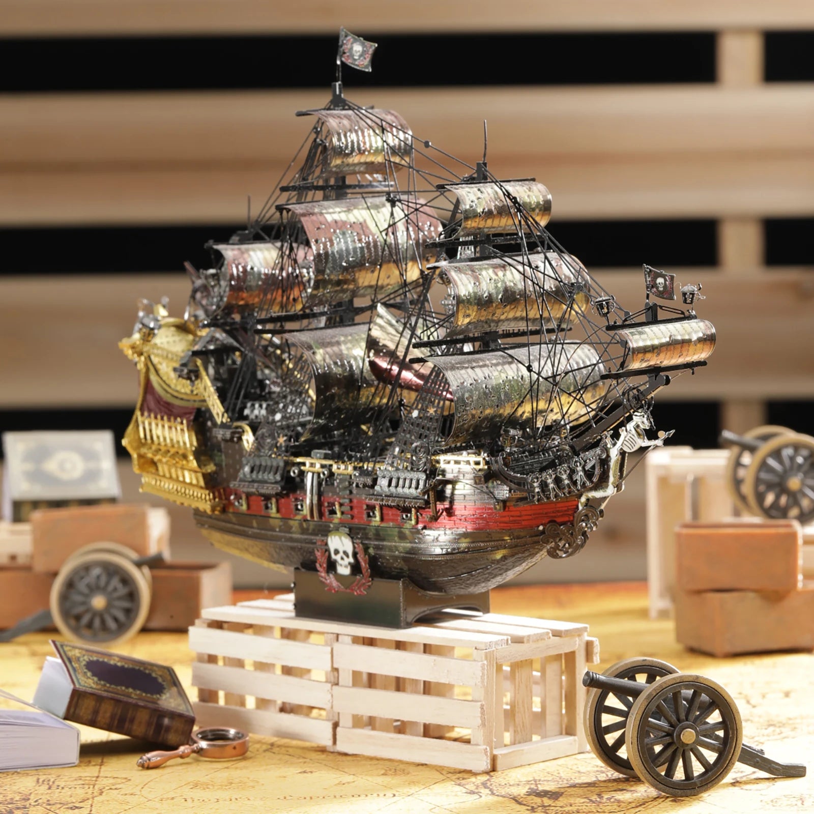 Piececool 3D Metal Puzzle The Queen Anne's Revenge Jigsaw Pirate Ship DIY Model for Teens Brain Teaser