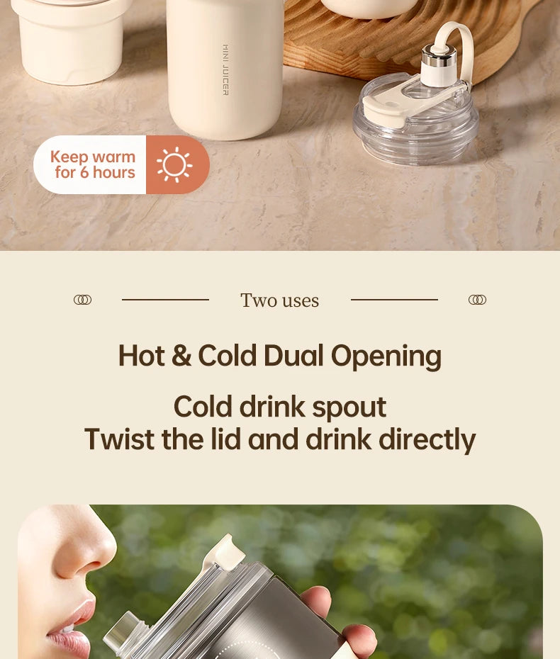 Insulated Juicer Double Layer Vacuum 304 Stainless Steel Juicers 350ml USB Charge Portable 26 Blades Strong Power Freesh Juicer