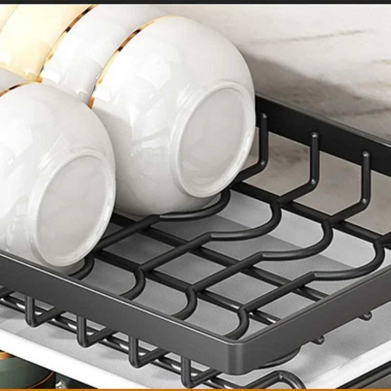 Kitchen Dish Rack Wall Mounted Multifunctional Storage Rack No-hole Cupboard with Chopsticks Knives Plates Draining Storage