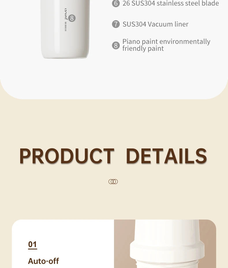 Insulated Juicer Double Layer Vacuum 304 Stainless Steel Juicers 350ml USB Charge Portable 26 Blades Strong Power Freesh Juicer