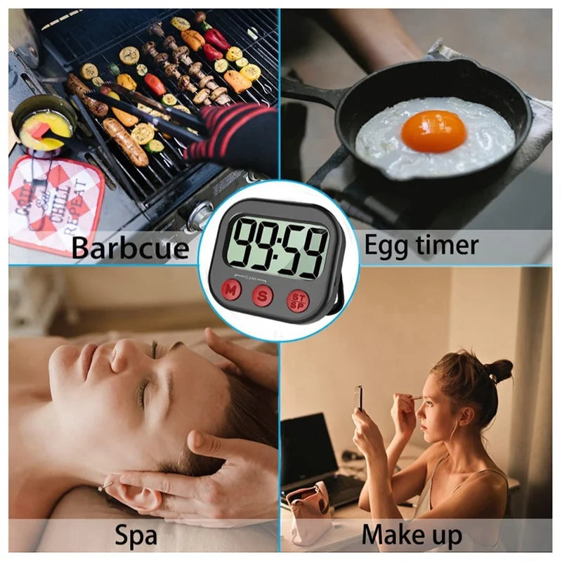 Kitchen Timer, Digital Visual Timer Magnetic Clock Stopwatch Countdown Timer, Large LCD Screen Display For Cooking