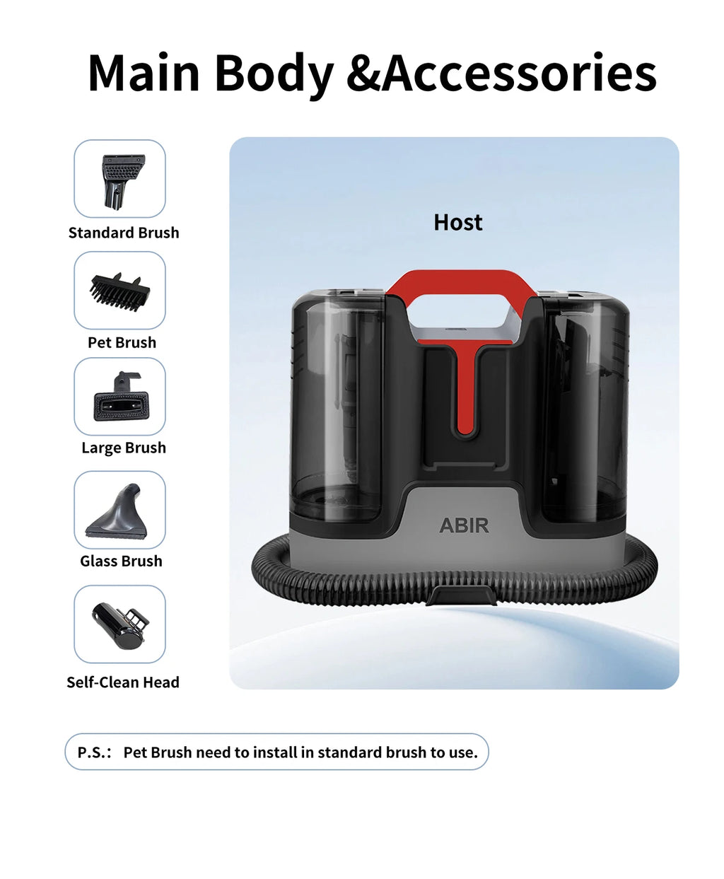 Handheld Carpet Cleaner ABIR G80,150000PA Wet Dry Vacuum Cleaner for Home Sofa Window Car Pet Upholstery Spot Farbric Cleaner