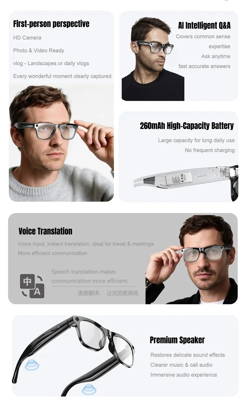 OPPO 6K AI Smart Glasses 800W Pixel Photochromic Multifunction Bluetooth HD Call Voice Assistant Stereo Music Player Translate