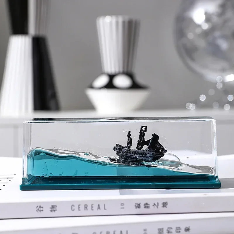 Black Pearl Ghost Cruise Ship Drift Bottle Fluid Hourglass Floating Boat Office Desktop Ornament Home Decor Decompression Gifts