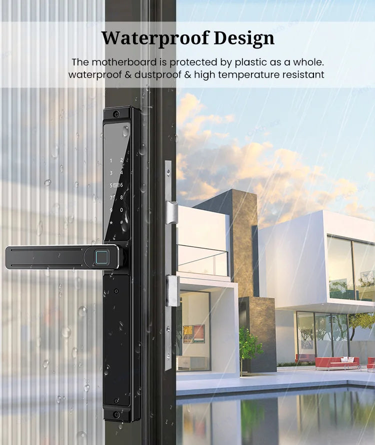 Waterproof Double-sided Gate Lock Fingerprint Lock APP RFID Code Keyless Smart Lock Electronic Door Lock for Aluminum Door/Iron