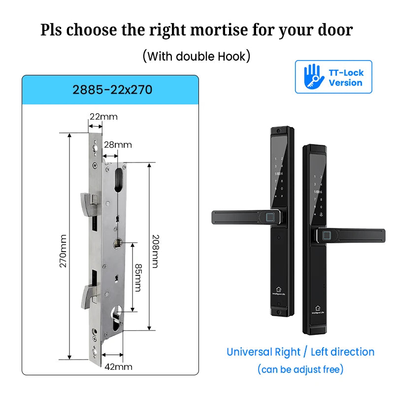 Waterproof Double-sided Gate Lock Fingerprint Lock APP RFID Code Keyless Smart Lock Electronic Door Lock for Aluminum Door/Iron