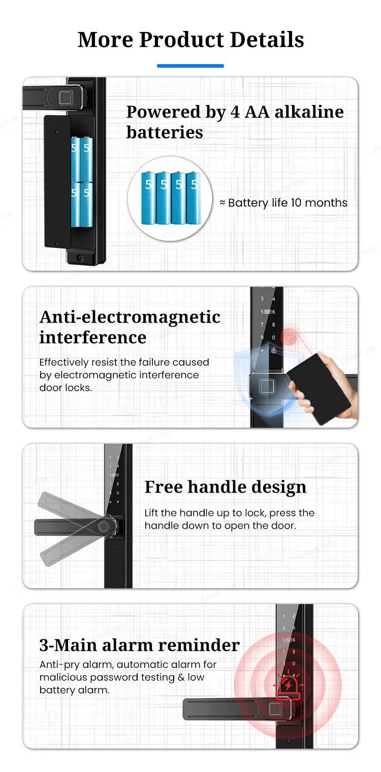 Waterproof Double-sided Gate Lock Fingerprint Lock APP RFID Code Keyless Smart Lock Electronic Door Lock for Aluminum Door/Iron