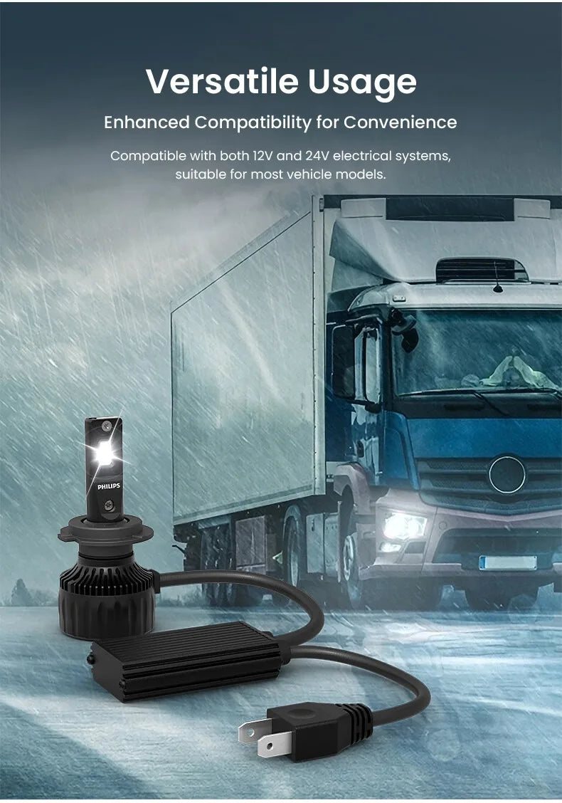 Philips Ultinon Rally 3551 LED H4 H7 H11 HB3/4 H18 H19 HIR2 Car Headlight 6500K White Max Power 100W Max Lumen 9000lm LED Bulb