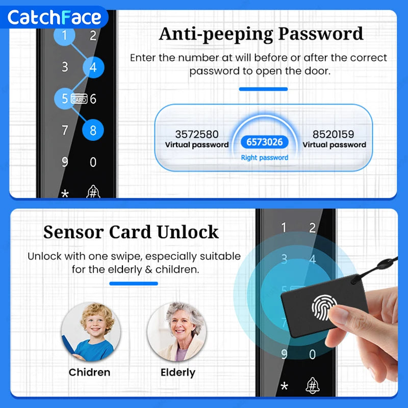 Waterproof Double-sided Gate Lock Fingerprint Lock APP RFID Code Keyless Smart Lock Electronic Door Lock for Aluminum Door/Iron