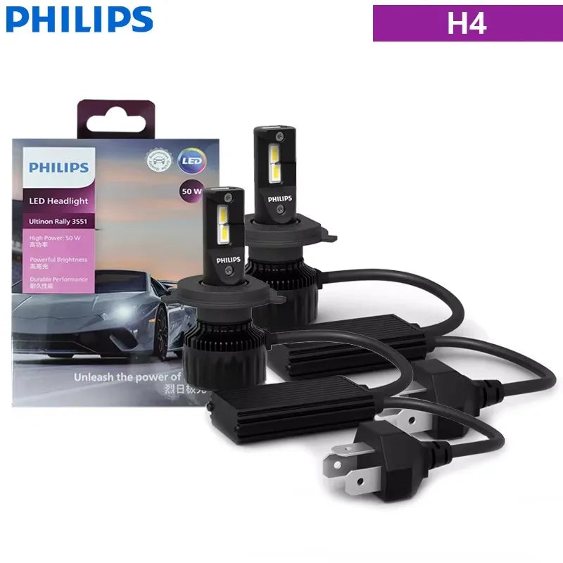 Philips Ultinon Rally 3551 LED H4 H7 H11 HB3/4 H18 H19 HIR2 Car Headlight 6500K White Max Power 100W Max Lumen 9000lm LED Bulb