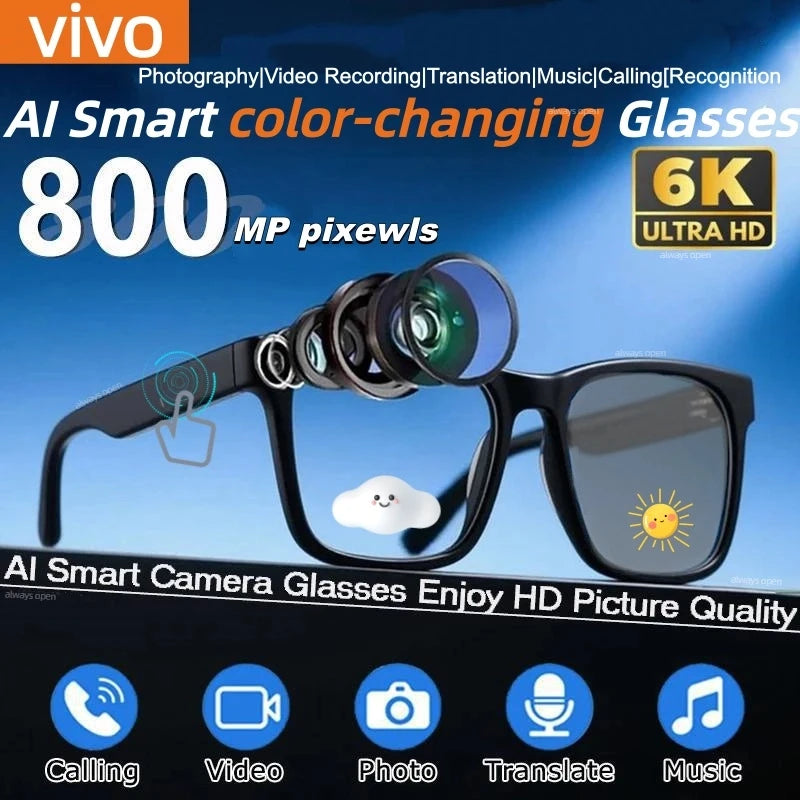 OPPO 6K AI Smart Glasses 800W Pixel Photochromic Multifunction Bluetooth HD Call Voice Assistant Stereo Music Player Translate