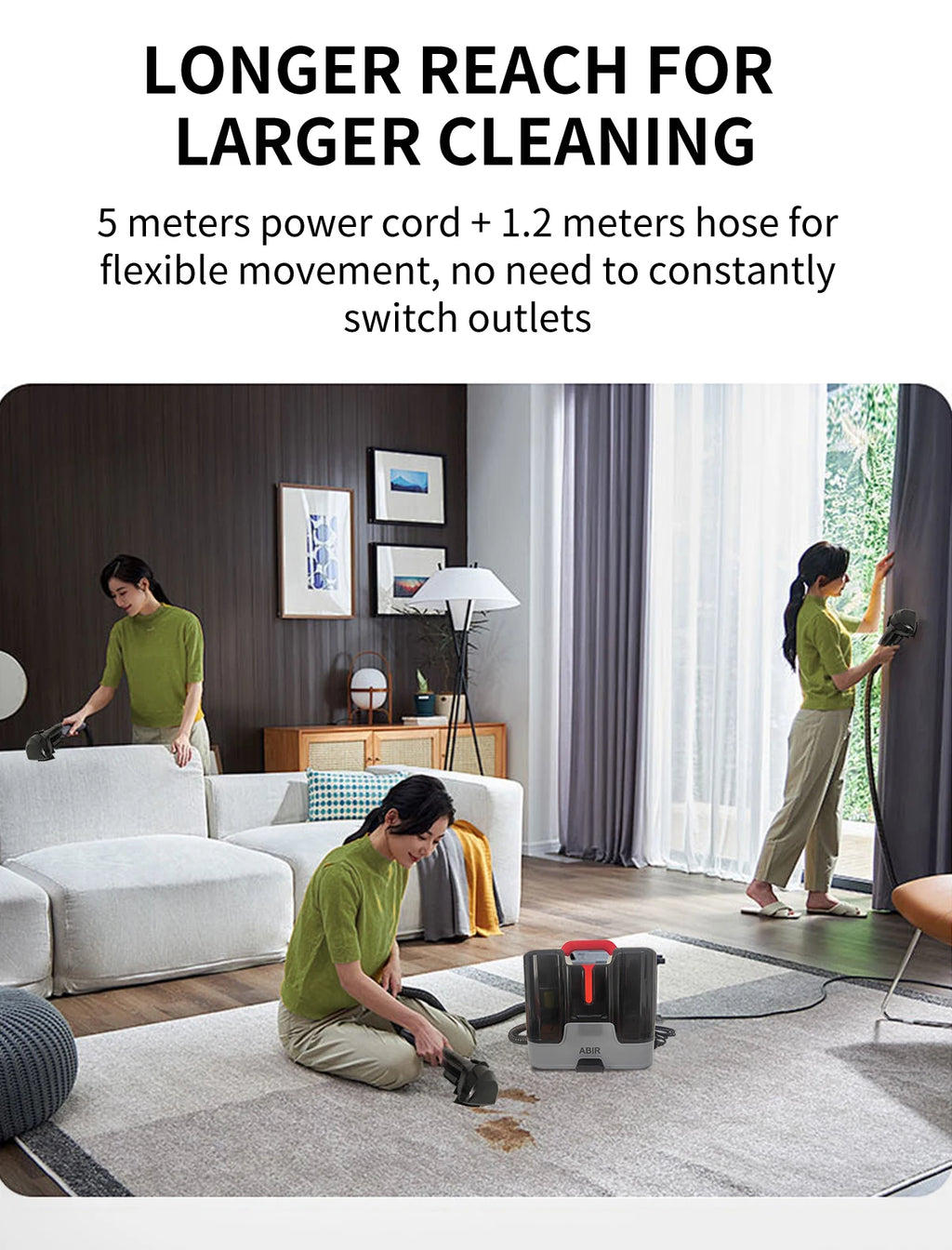 Handheld Carpet Cleaner ABIR G80,150000PA Wet Dry Vacuum Cleaner for Home Sofa Window Car Pet Upholstery Spot Farbric Cleaner