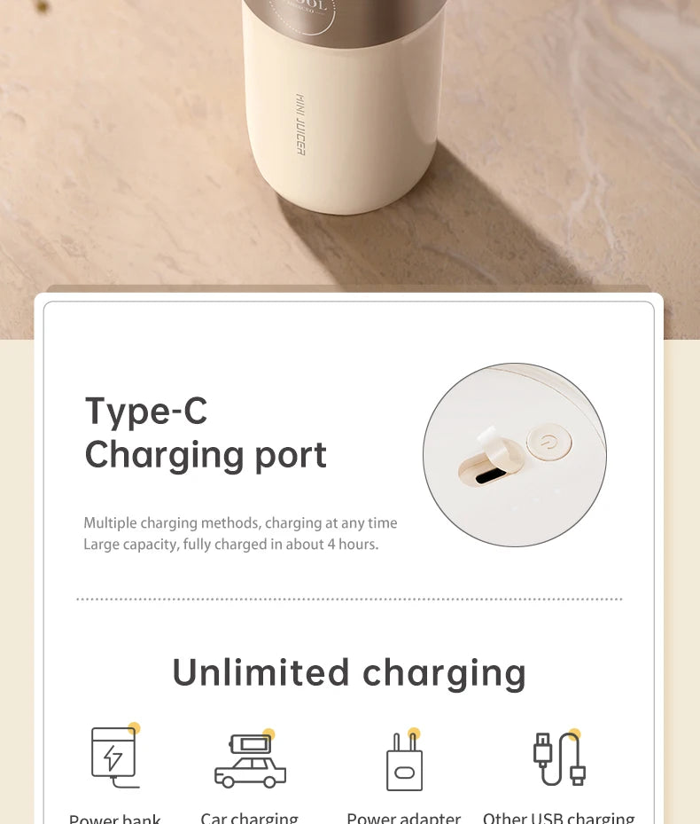 Insulated Juicer Double Layer Vacuum 304 Stainless Steel Juicers 350ml USB Charge Portable 26 Blades Strong Power Freesh Juicer