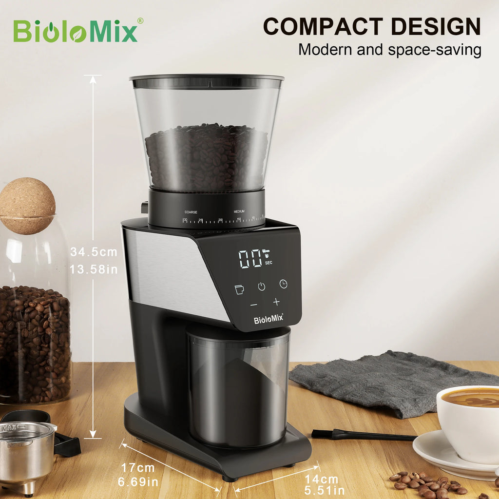 BioloMix Automatic Burr Mill Electric Coffee Grinder with 30 Gears for Espresso American Coffee Pour Over Visual Bean Storage