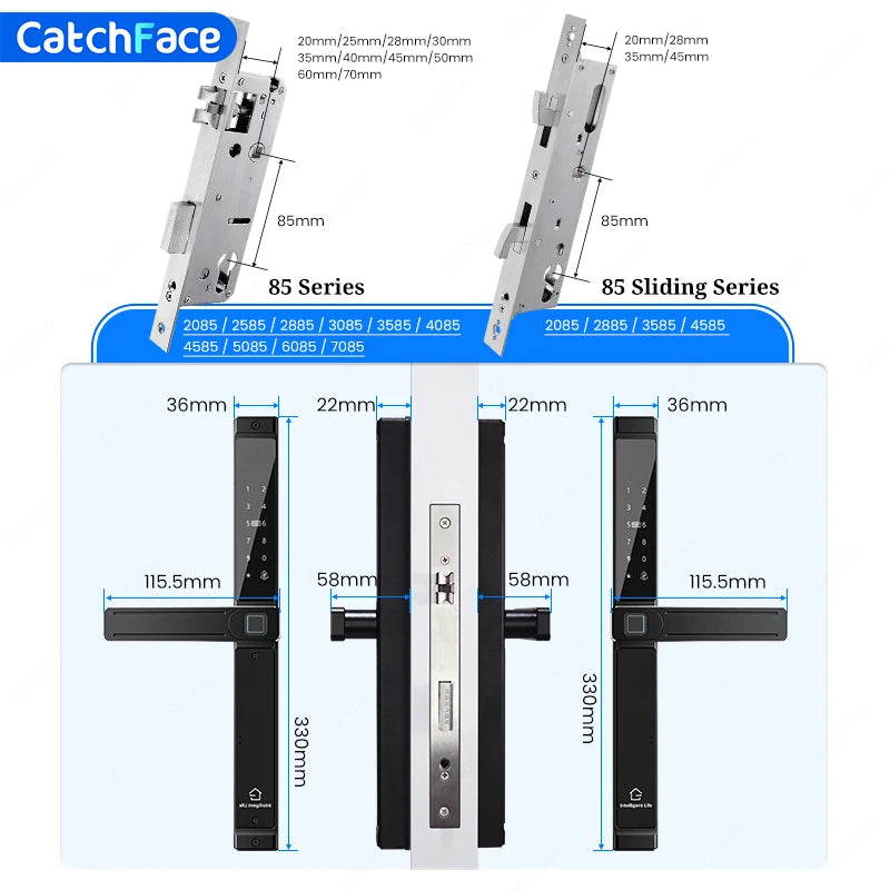 Waterproof Double-sided Gate Lock Fingerprint Lock APP RFID Code Keyless Smart Lock Electronic Door Lock for Aluminum Door/Iron