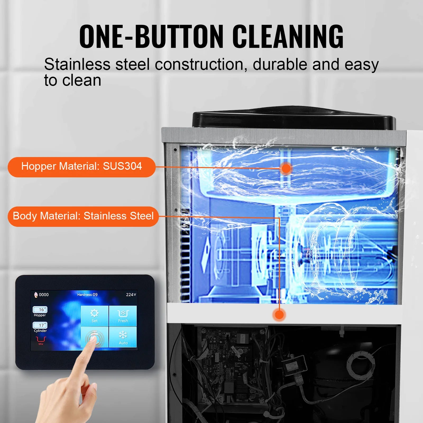 SucceBuy Commercial Ice Cream MachineSingle Flavor Countertop Soft Serve Ice Cream Maker Touch Screen Auto Clean Pre-cooling