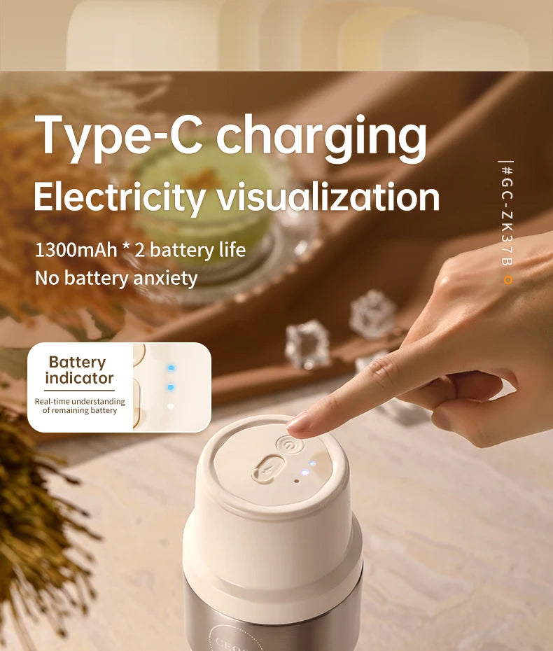 Insulated Juicer Double Layer Vacuum 304 Stainless Steel Juicers 350ml USB Charge Portable 26 Blades Strong Power Freesh Juicer