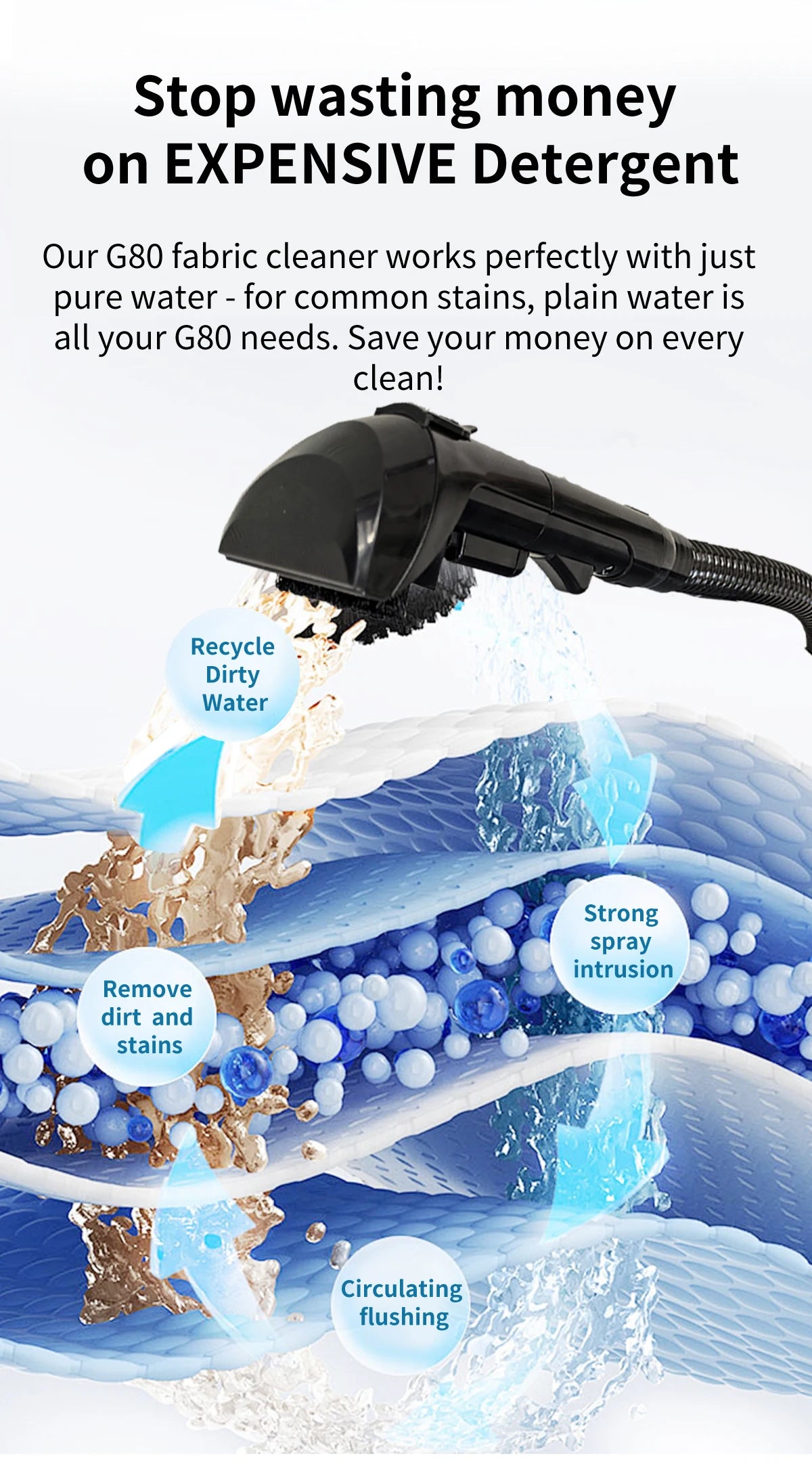 Handheld Carpet Cleaner ABIR G80,150000PA Wet Dry Vacuum Cleaner for Home Sofa Window Car Pet Upholstery Spot Farbric Cleaner